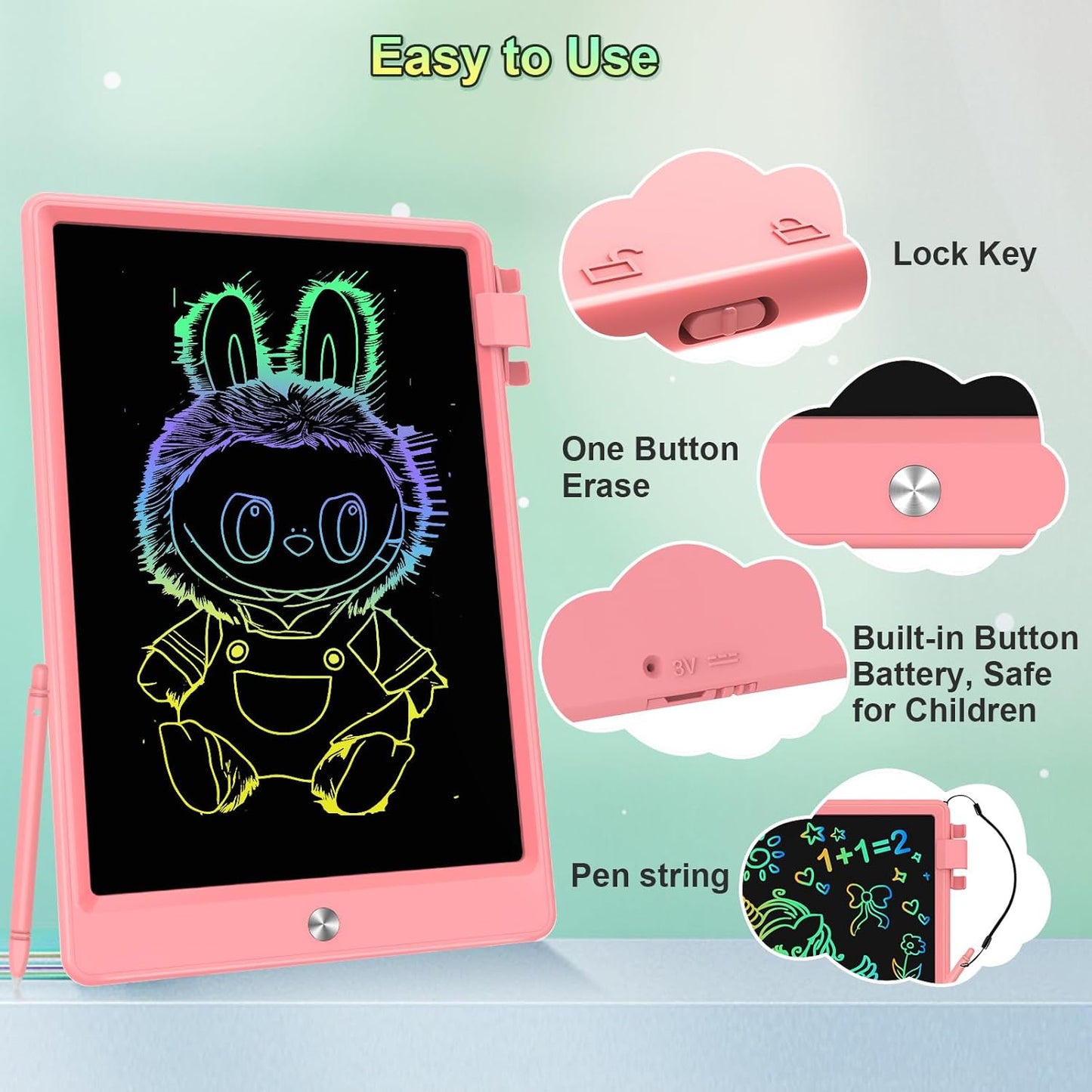 8.5 Inch LCD Writing Tablet for Kids, Colorful Toddler Doodle Board - Erasable Drawing Pad, Educational Learning Toy for Ages 3-8 - Valentine's Day Christmas Birthday Gifts (8.5 Inch, Pink)