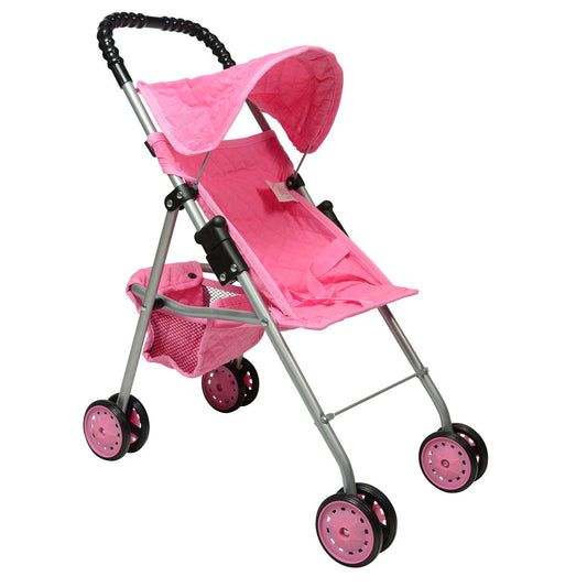The New York Doll Collection My First Doll Stroller with Basket, Foldable Doll Stroller (Pink