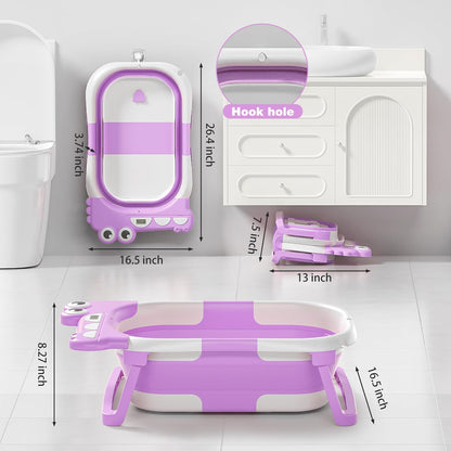 Collapsible Baby Bathtub for Newborn, Foldable Baby Bath Tub with Thermometer & Soft Floating