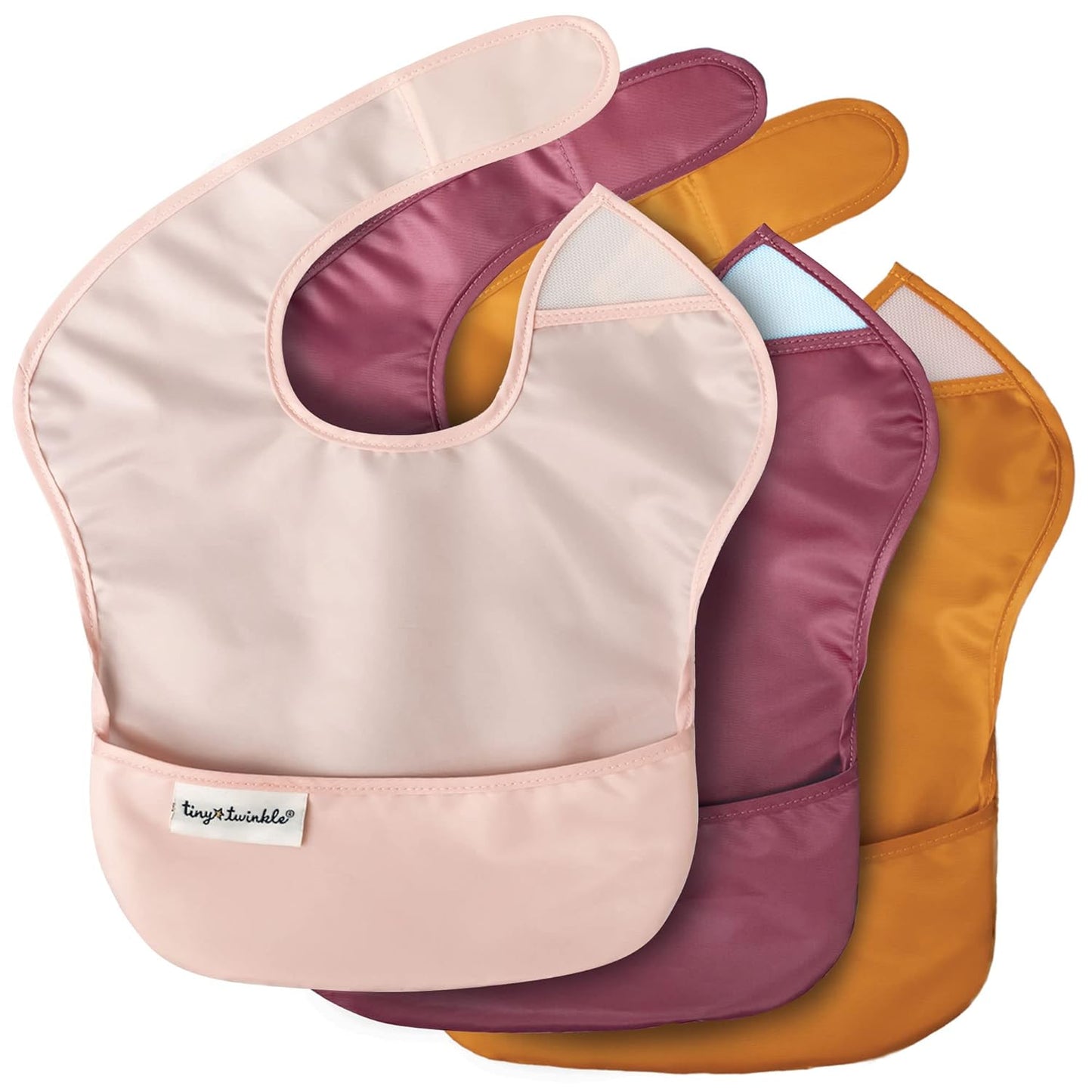 Tiny Twinkle Mess Proof Baby Bibs for Eating - Waterproof, Wipeable Bibs - Toddler Bibs - Travel