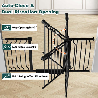 Fairy Baby 53.1"-62.5" Extra Wide Baby Gates for Stairs & Doorways, Long Baby Safety Child Toddler Gate Pressure Mounted No Drill, Metal Auto Close Large Pet Dog Gate Walk Thru Indoor Outdoor, Black