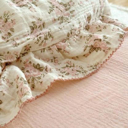 BuLuTu Cotton Muslin King Pillow Case, Chic Shabby Pink Floral Print Pillowcase for Teens Adults Children, French Country Ruffled Edges Pillow Cases,20x36 inch, 1 Piece, Pink Peony