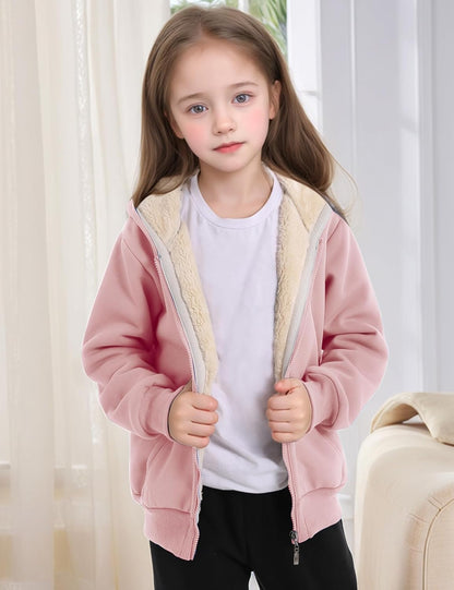 Gihuo Unisex Boy's Girls Winter Warm Sherpa Lined Zip Up Sweatshirt Fleece Jacket Kid's Hoodie Outerwear