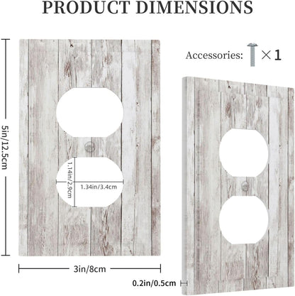 Outlet Covers Rustic Vintage White Wood Grain 1 Gang Duplex Wall Plate Decorative Switch Plates Electrical Receptacle Faceplate Light Switch Cover for Farmhouse Home Decor