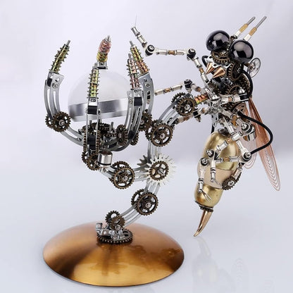 3D Metal Puzzle Wasp with Lamp for Adults, Assembly 3D Metal Model with Tool Kit to Build, 3D Metal Puzzle Model Building Kit Gifts, Home Decor Table Ornaments(Warm light)