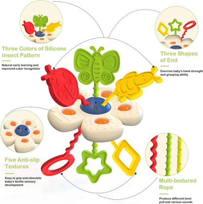 Baby Sensory Chew Toy for 6-12-18 Months, Soft Silicone Pull String Travel Toy for Car Seat & Stroller, Develops Fine Motor Skills & Vision, Early Learning Gift for Newborns and Toddlers Boys Girls