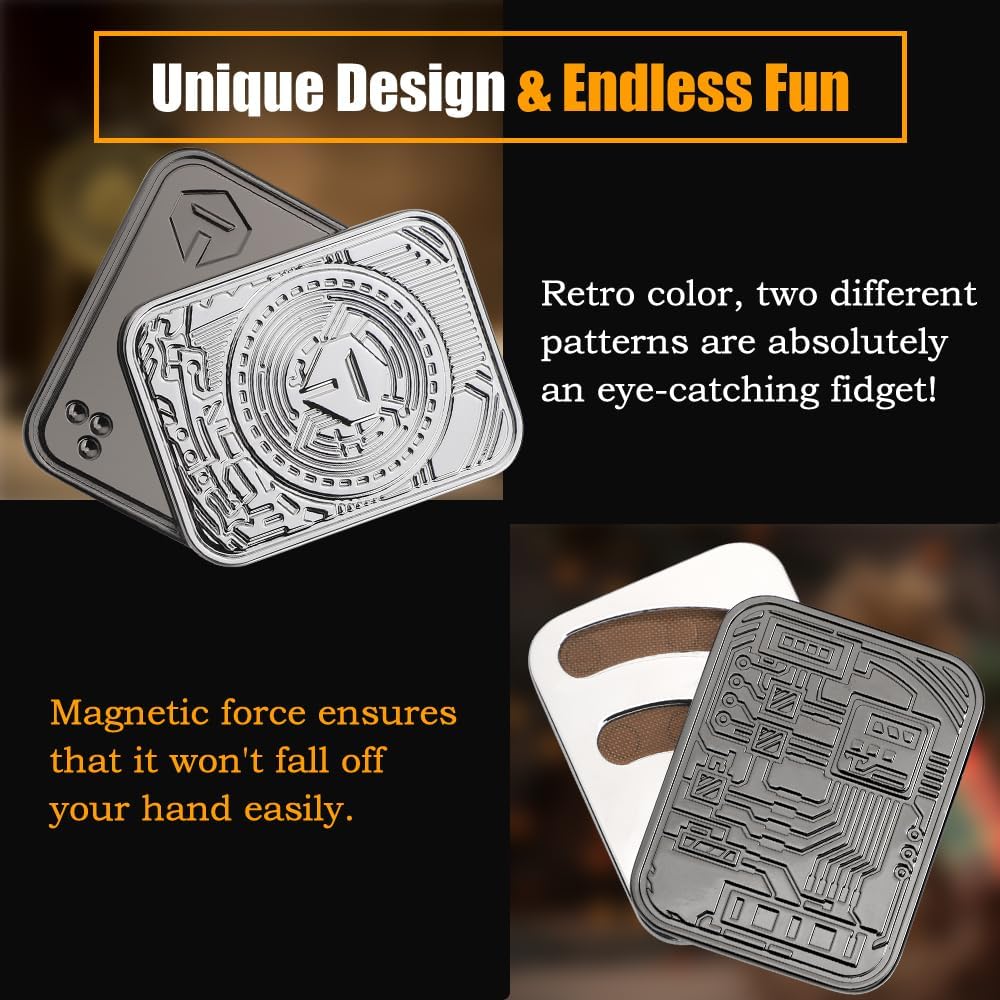 Metal Poker Fidget Slider Toy for Kids Adults, Magnetic Haptic Coin Fidget Pad Push Card, EDC Desk Office Toy, Stress Relief Gift for Men Boyfriend Father, 5 6 7 8 9 10+ Years Old Boys