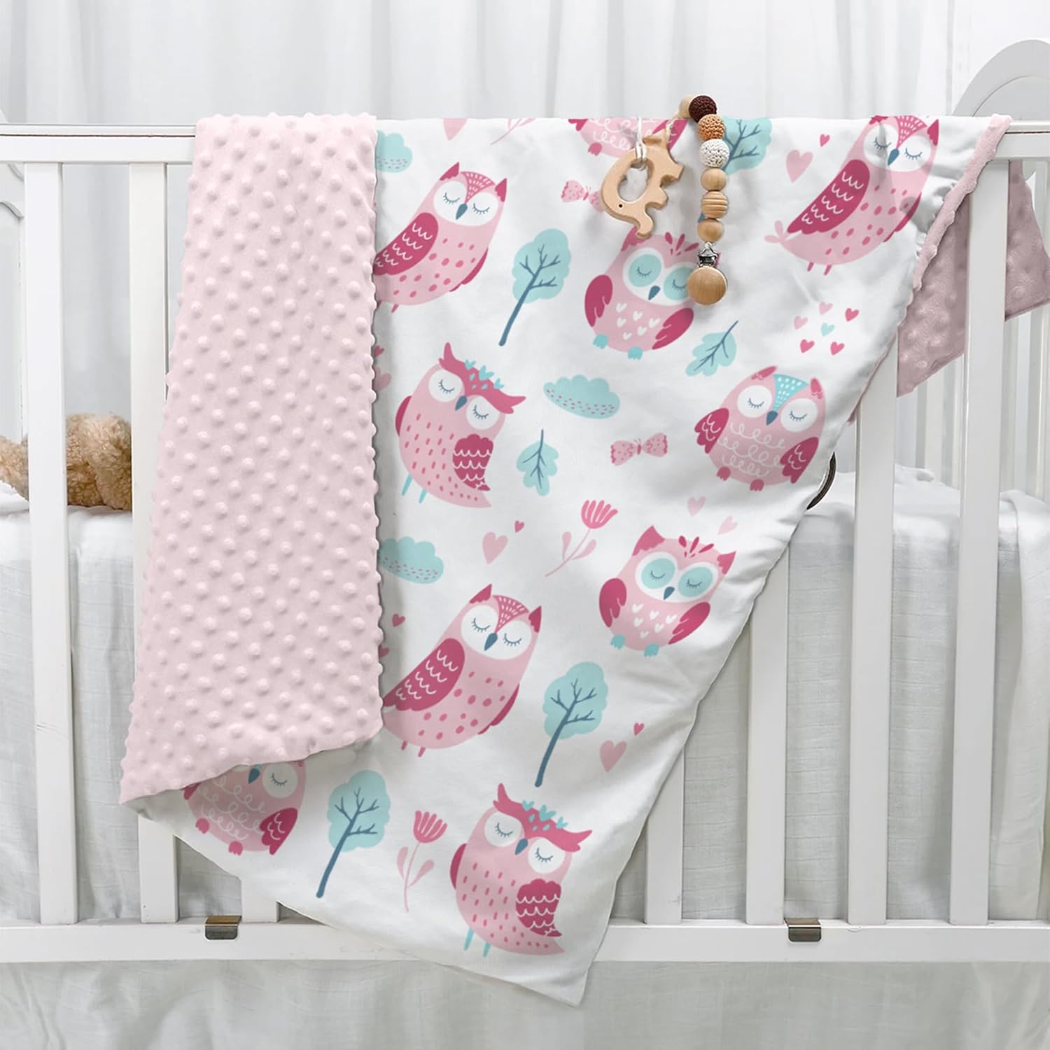Owl Kid Blanket for Girl - Soft Kids Throw Minky Blankets with Dotted Backing for Girls - Kids