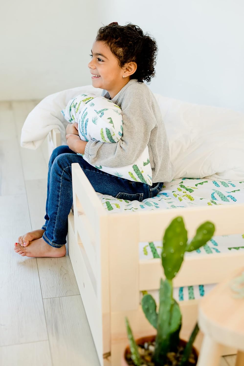 100% Cotton Toddler Pillowcase by ADDISON BELLE - Fits Both 13"x18" and 14"x19" Pillows - Soft, Durable & Breathable (Cactus)