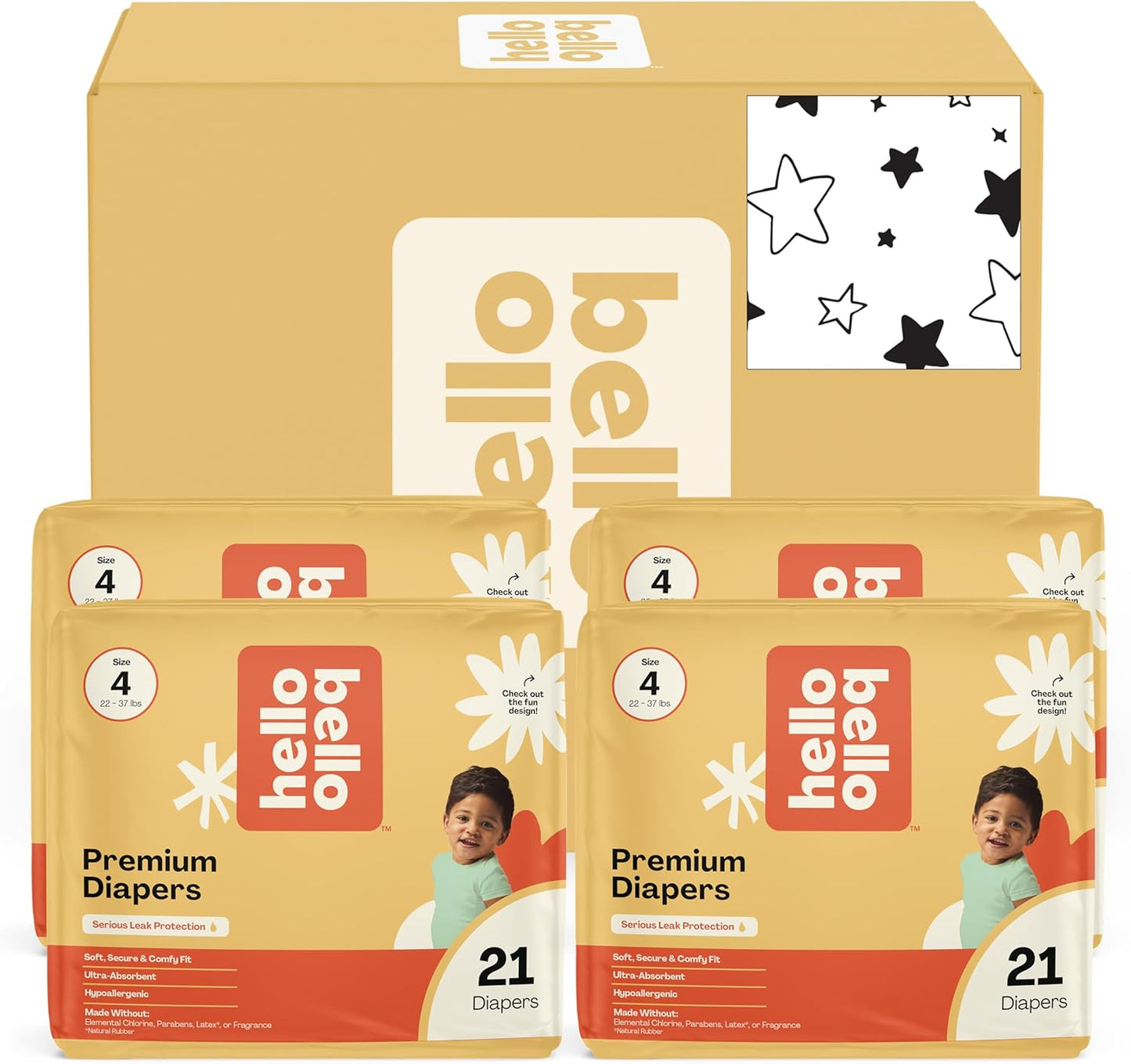 Hello Bello Diapers, Size 4 (22-37 lbs) Superstars - 84 Count Value Pack of Premium Disposable Baby Diapers, Hypoallergenic with Soft, Cloth-Like Feel