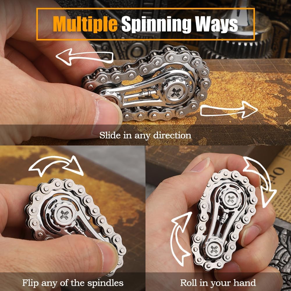 Cool Sprockets Fidget Chain, Assemble Fidget Spinner Ring Toys for Kids Adults, Metal Fidgeting