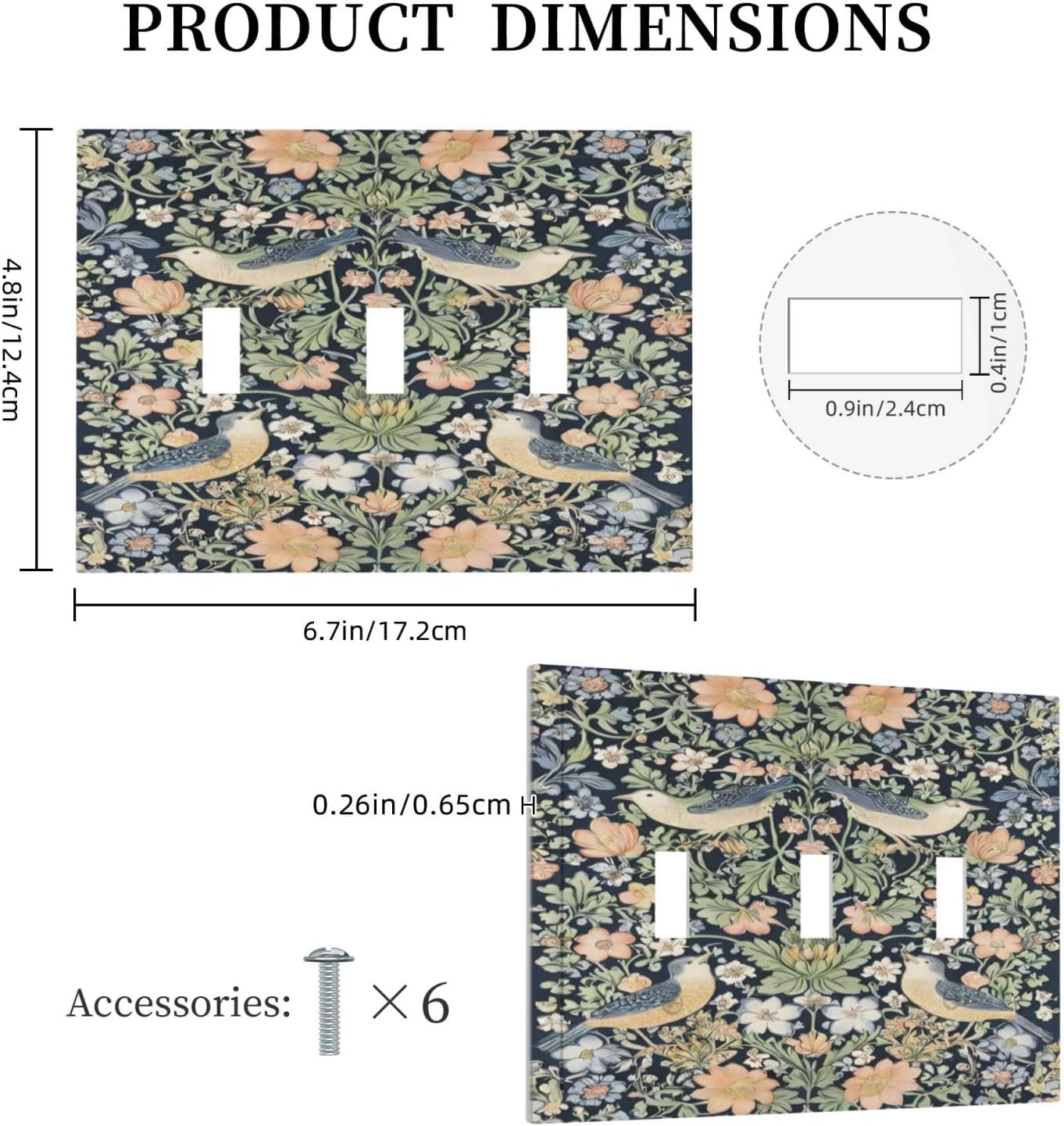 Decorative Switch Covers Plate Rustic Morris Birds Green Leaf Flower 3 Gang Artistic Wall Plate Unique Triple Toggle Light Switch Plate Jumbo Faceplate for Country Bedroom Home Decor