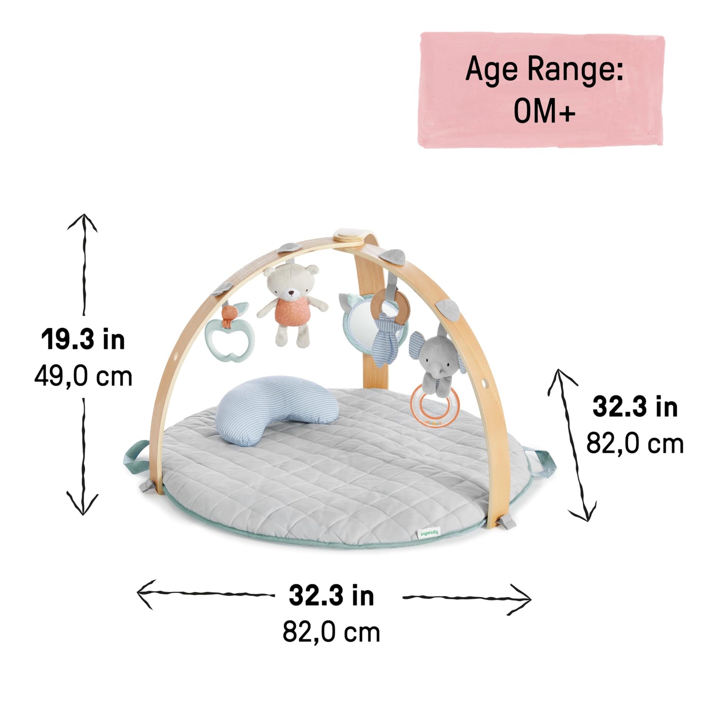 Ingenuity Cozy Spot Reversible Duvet Activity Gym & Play Mat with Wooden Toy bar - Loamy, Newborn