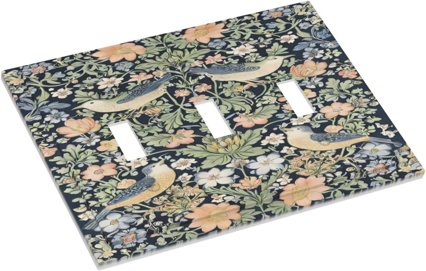 Decorative Switch Covers Plate Rustic Morris Birds Green Leaf Flower 3 Gang Artistic Wall Plate Unique Triple Toggle Light Switch Plate Jumbo Faceplate for Country Bedroom Home Decor