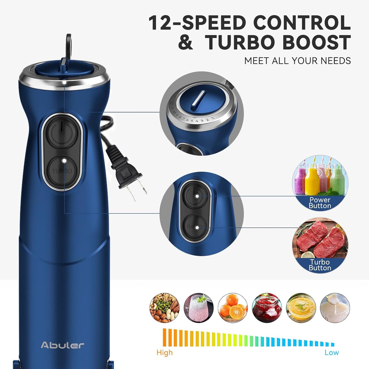 Immersion Blender Handheld 5 in 1 Hand Blender, 1000W Hand Mixer Stick, BPA-Free 12 Speed Handheld