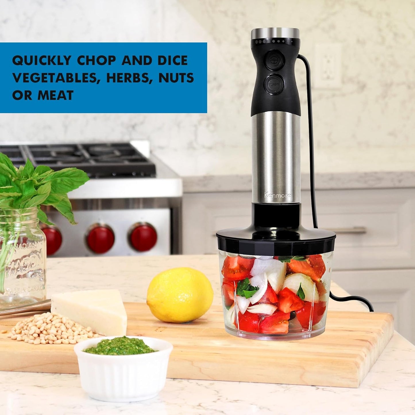 Kenmore Immersion Blender - Handheld Stick Mixer For Kitchen, Food Chopper, Whisk, Smoothie