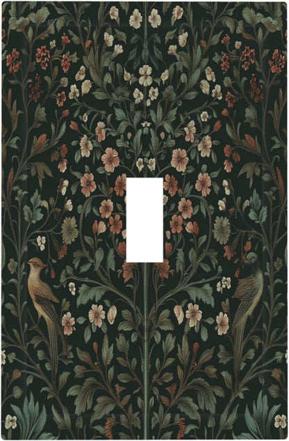Decorative Light Switch Cover Vintage Morris Colorful Flower Green Leaf 1 Gang Single Toggle Device Electrical Faceplate Switchplates Decorator Outlet Wall Plate For Bed Room Living Room