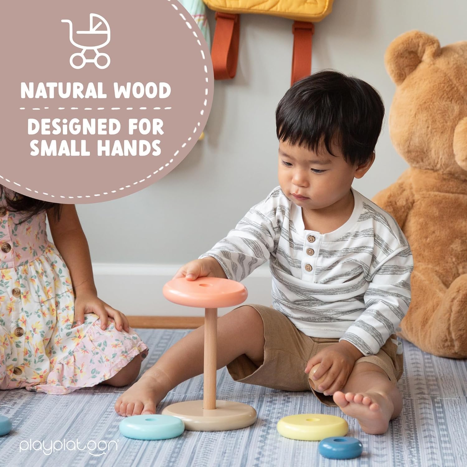 Play Platoon Wooden Rainbow Stacking Toy Ring Stacker, Educational Interactive Learning Toys