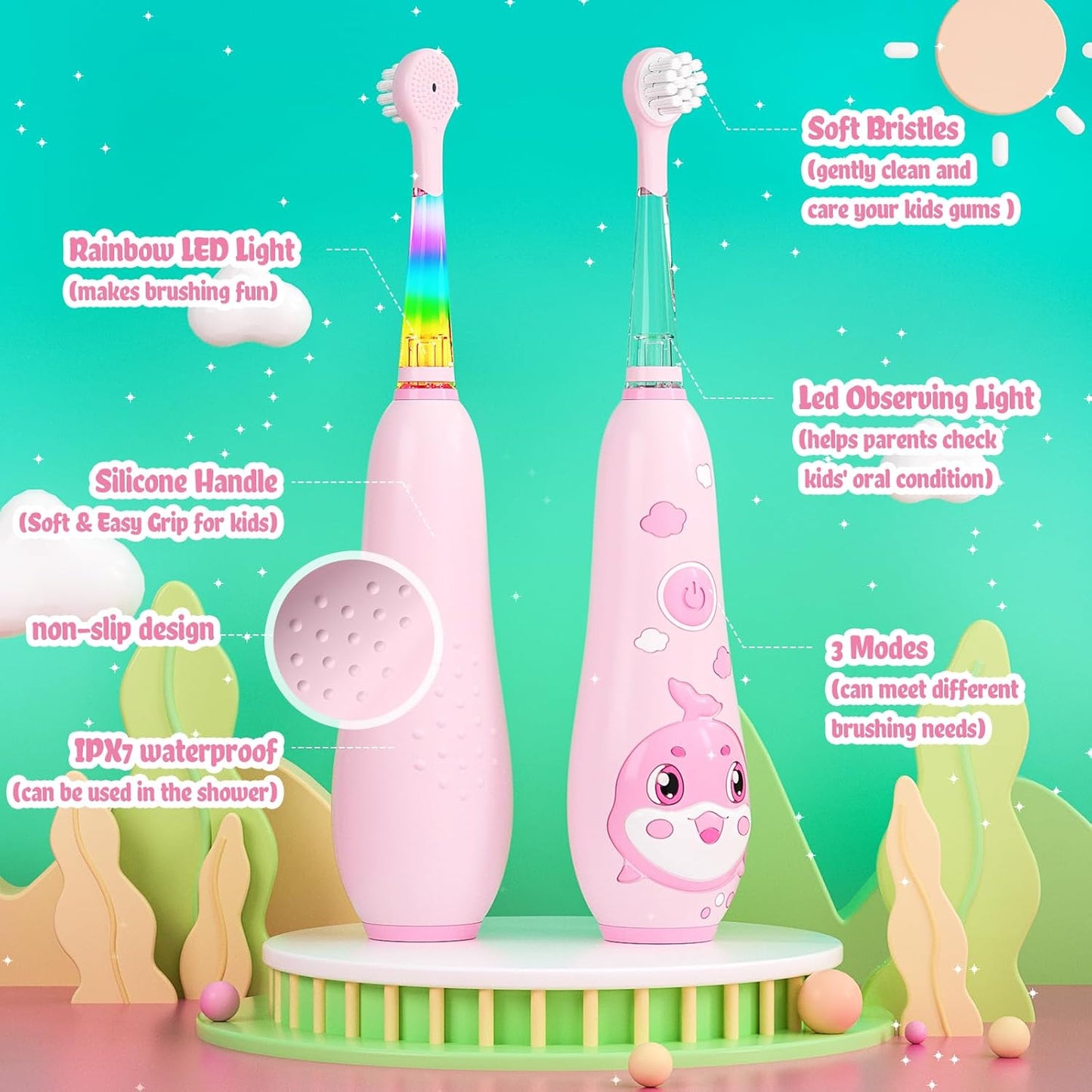 SEAGO Kids Electric Toothbrushes Rechargeable, Toddler Electric Toothbrush with Magnetic Charging