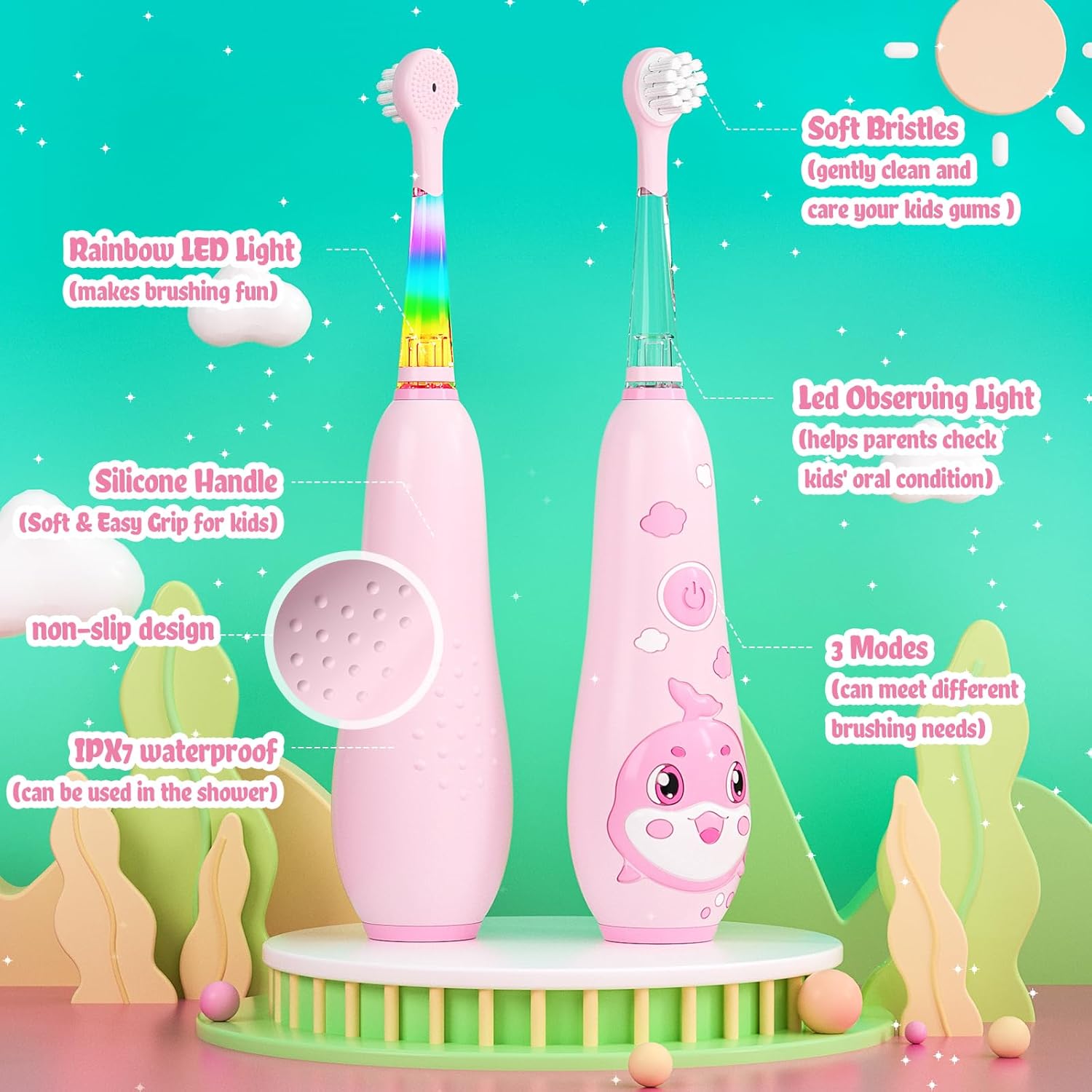SEAGO Kids Electric Toothbrushes Rechargeable, Toddler Electric Toothbrush with Magnetic Charging