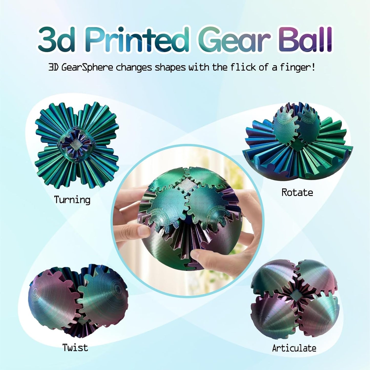 3D Printed Gear Ball Spin Ball Cube Fidget Toy, 2024 3D Printed Gear Sphere Cube Puzzle Birthday Gift, Stress and Anxiety Relaxing Fidget Toy, GearSphere Desk Toy (Red-Green-Blue)