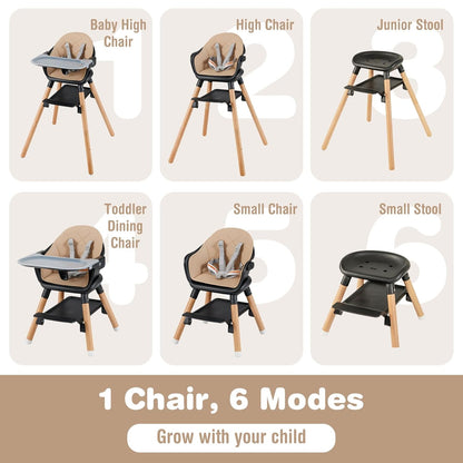 BABY JOY Baby High Chair, 6 in 1 Convertible Wooden High Chair for Babies & Toddlers with