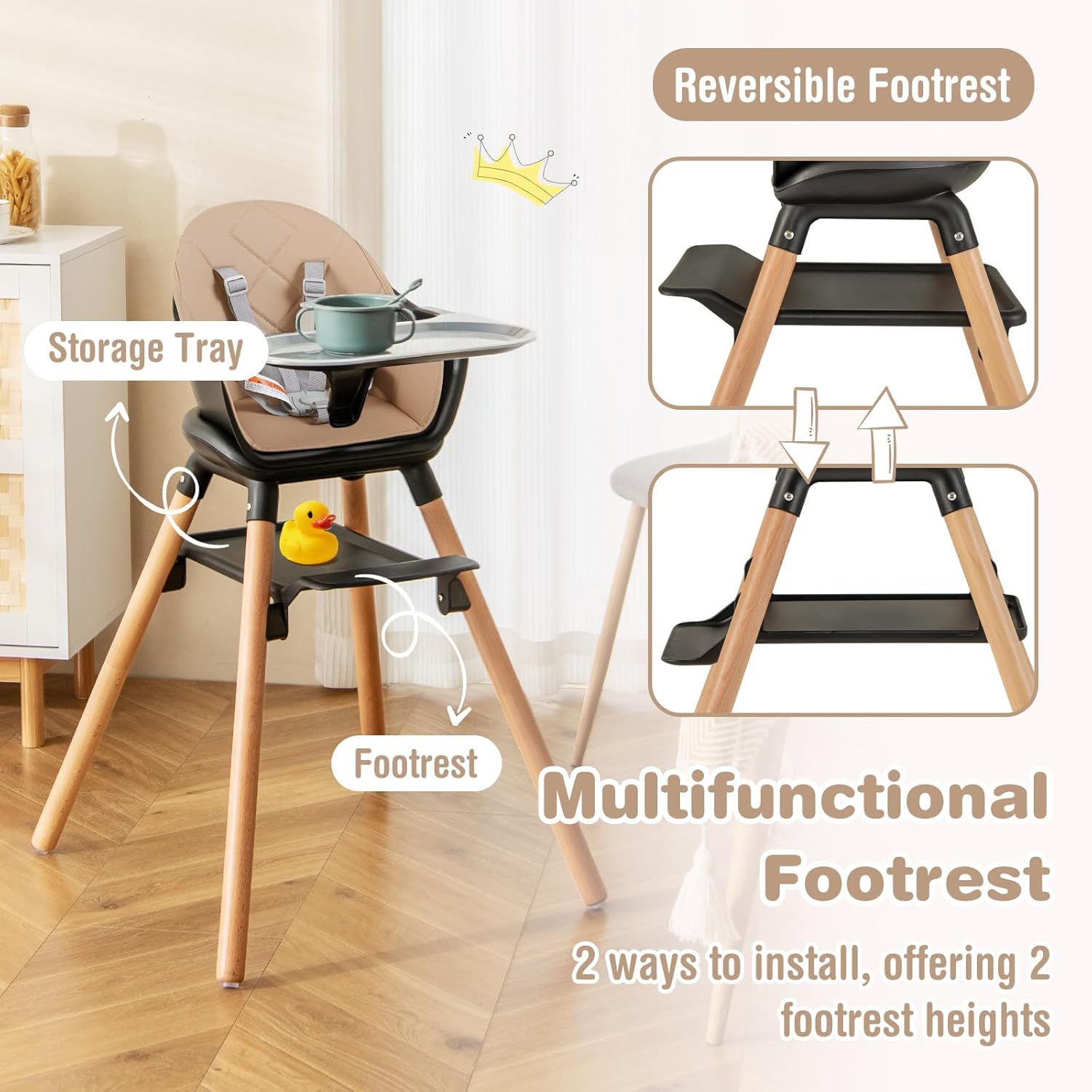 BABY JOY Baby High Chair, 6 in 1 Convertible Wooden High Chair for Babies & Toddlers with
