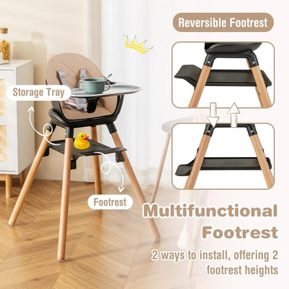 BABY JOY Baby High Chair, 6 in 1 Convertible Wooden High Chair for Babies & Toddlers with