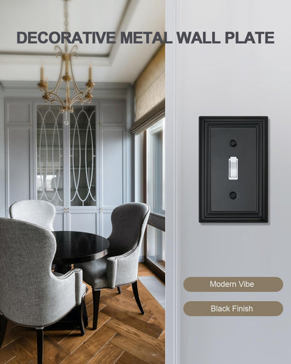 4-Pack Single Toggle Wall Plates, Decorative Black Switch Plate Covers, Metal Light Switch Covers, Durable Metal, 3.15''*4.88'', Midsize