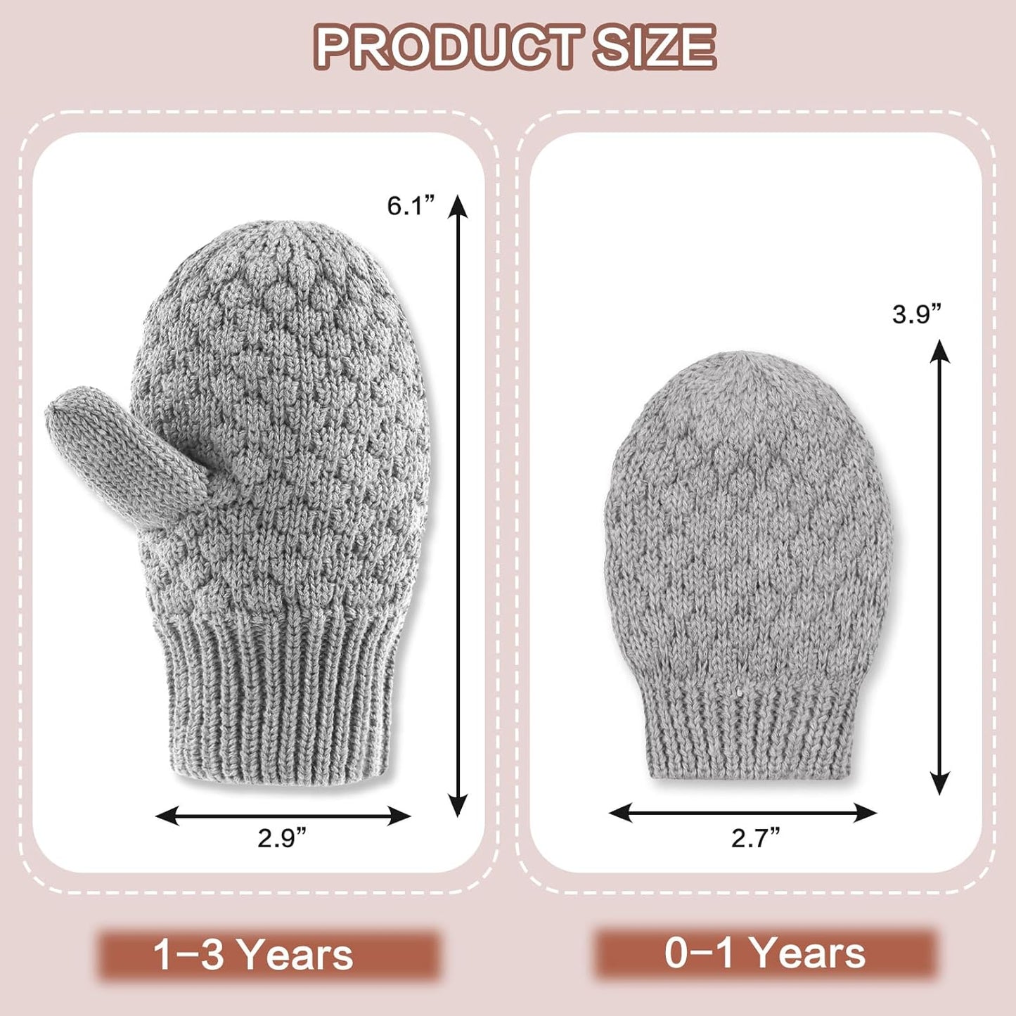 Baby Knit Mittens Toddler Boys Girls Gloves Winter Infant Newborn No Scratch Mitten 0-3 Years