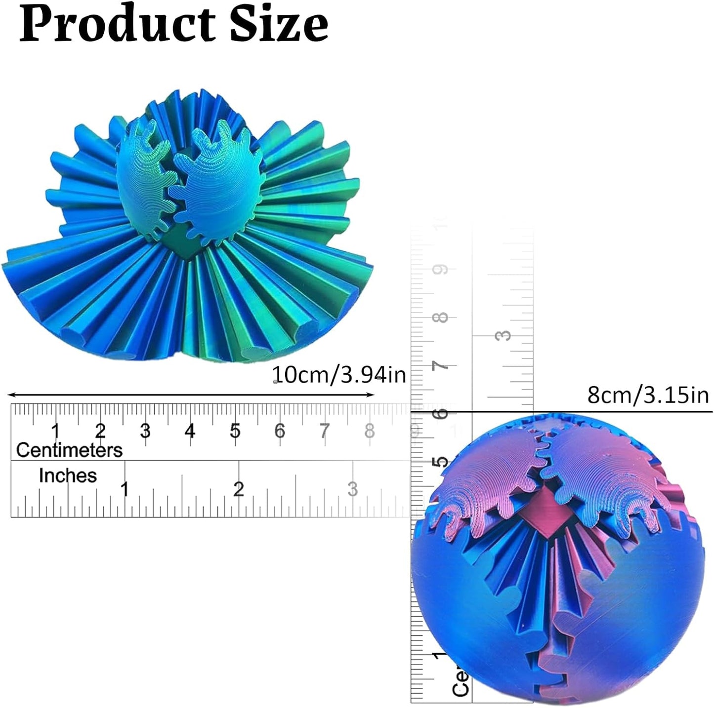 Gear Ball 3D Printed gear sphere fidget Rotating Ball Cube Gadgets, gear sphere ball for Work or Travel Stress Toys Gear fidget toys, Stress and Anxiety Relief Gear Toys(Blue violet green, 8CM/3.15in)