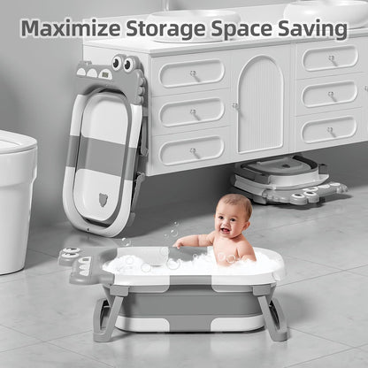 MoreFeel Collapsible Baby Bathtub for Newborn with Thermometer & 1 Hooded Towel & 1 Soft Floating