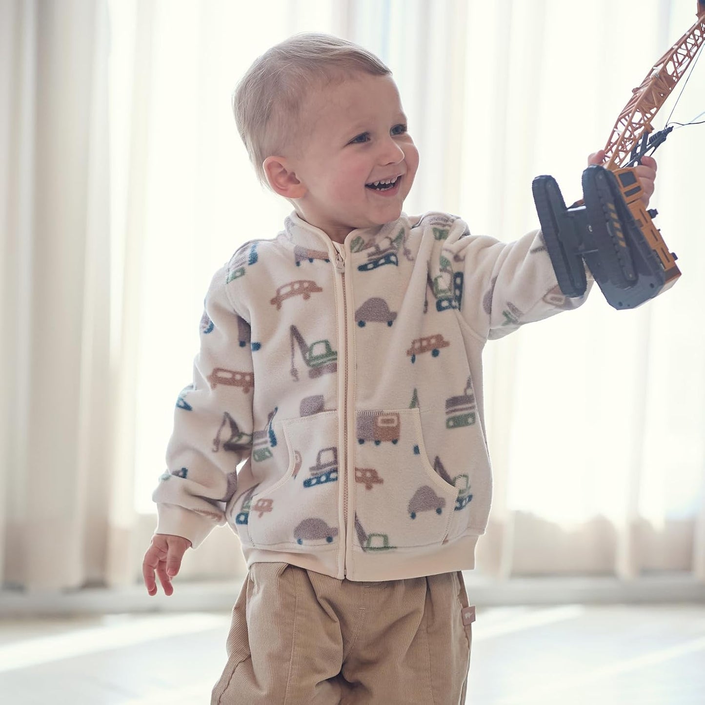 DAVE & BELLA Kids Printed Polar Fleece Jacket Toddler Baby Boys Girls Zip Up Long Sleeve Spring Fall Warm Outerwear Coat