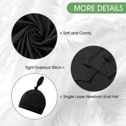 iEvolve Cotton Knitted Baby Swaddle Blanket with Hat Headband Set Newborn Swaddle Wrap Receiving Blankets for Baby Girl Boy 35" x 35"(Black)