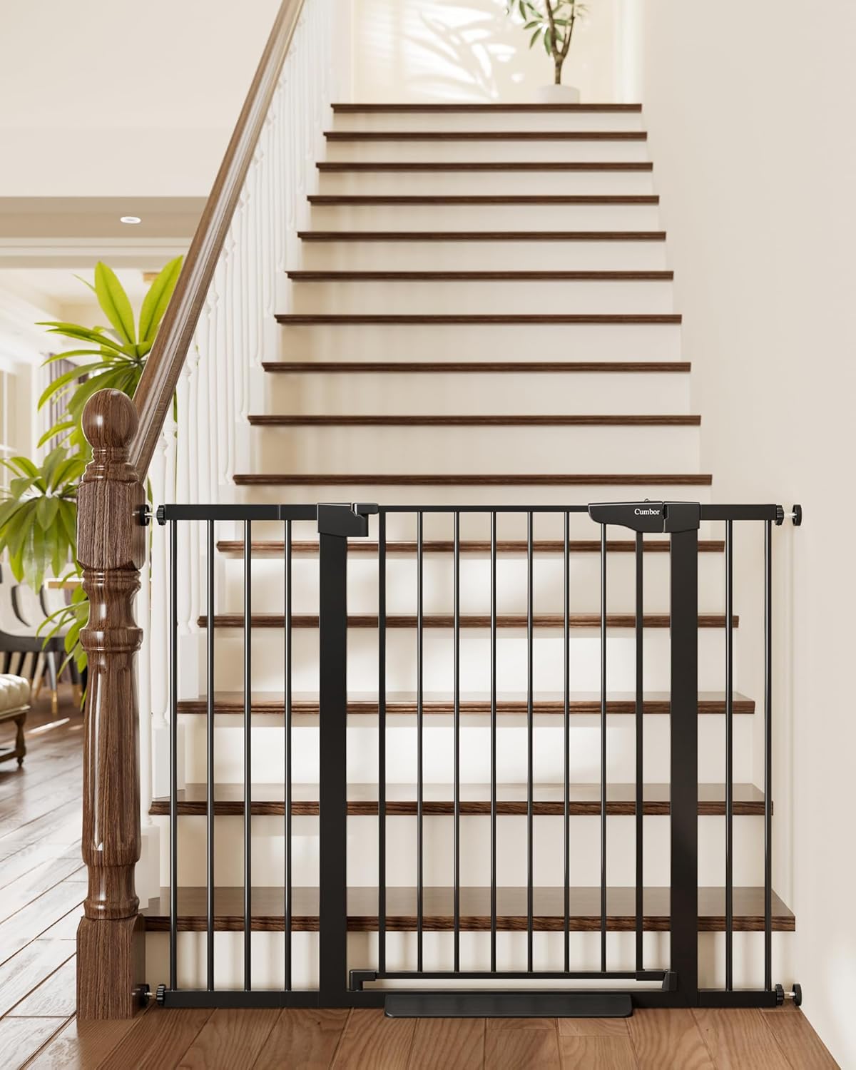 Cumbor 36" Extra Tall Baby Gate for Stairs, 29.7-48" Wide Dog Gates for Doorways, Auto Close Safety Gate for Babies and Pets, Easy Install, Pressure Mounted, Fits Doorways, Stairs, Entryways, Black