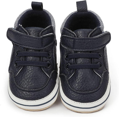 SOFMUO Baby Boys Girls High Top Ankle PU Leather Sneakers Soft Rubber Sole Infant Moccasins Newborn Oxford Loafers Anti-Slip Toddler Wedding Uniform Dress Shoes