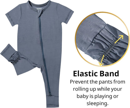 GUISBY Rayon Made from Bamboo Baby Pajamas, Summer Short Sleeve Footless Rompers, 2 Way Zipper Sleeper