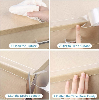 4Pack Clear Edge Protector Strip,1.18in x 16.4FT(65.6FT Total), Sharp Edge Wrap Cover Tape,Self Adhesive Protective Bumper Guards for Cabinet Door Desk Table Furniture,Kitchen Countertop,Waterproof