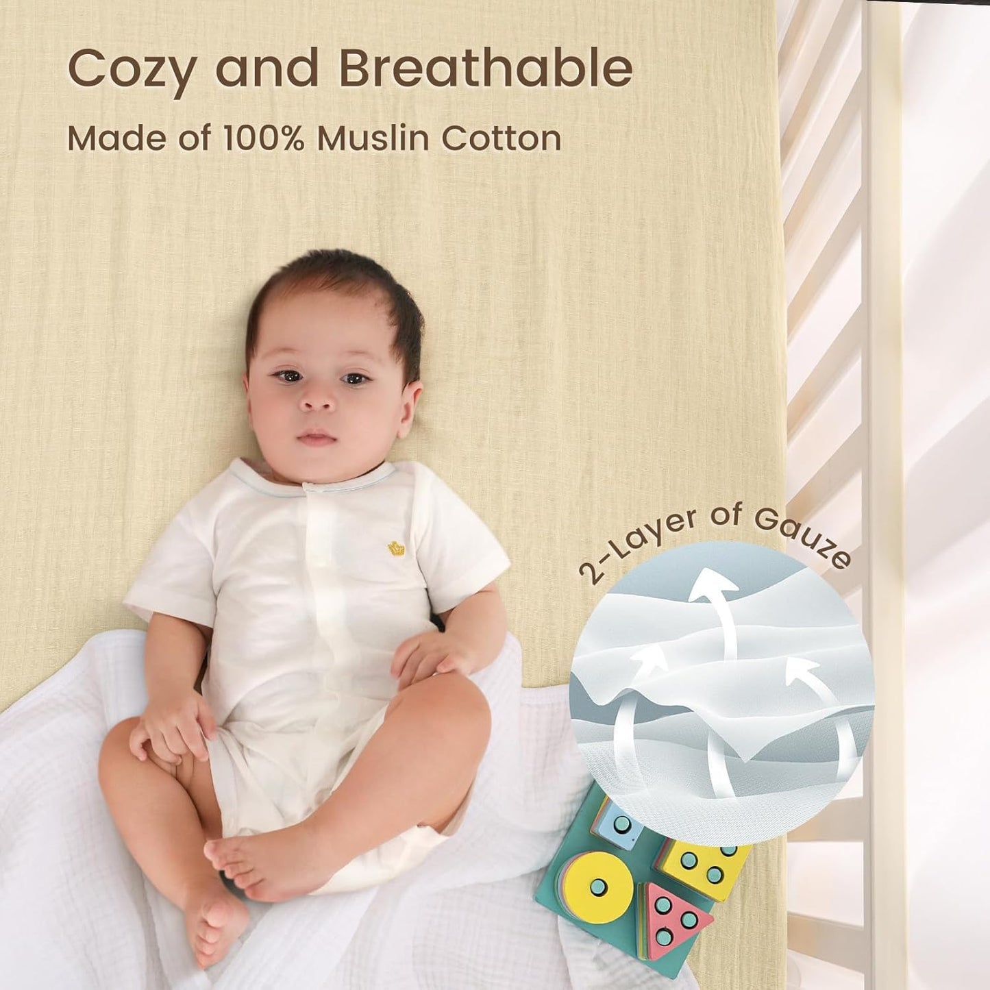 david's kids Muslin Mini Crib Sheets, 2 Pack Cotton Pack N Play Sheets for Boys Girls Neutral, Soft