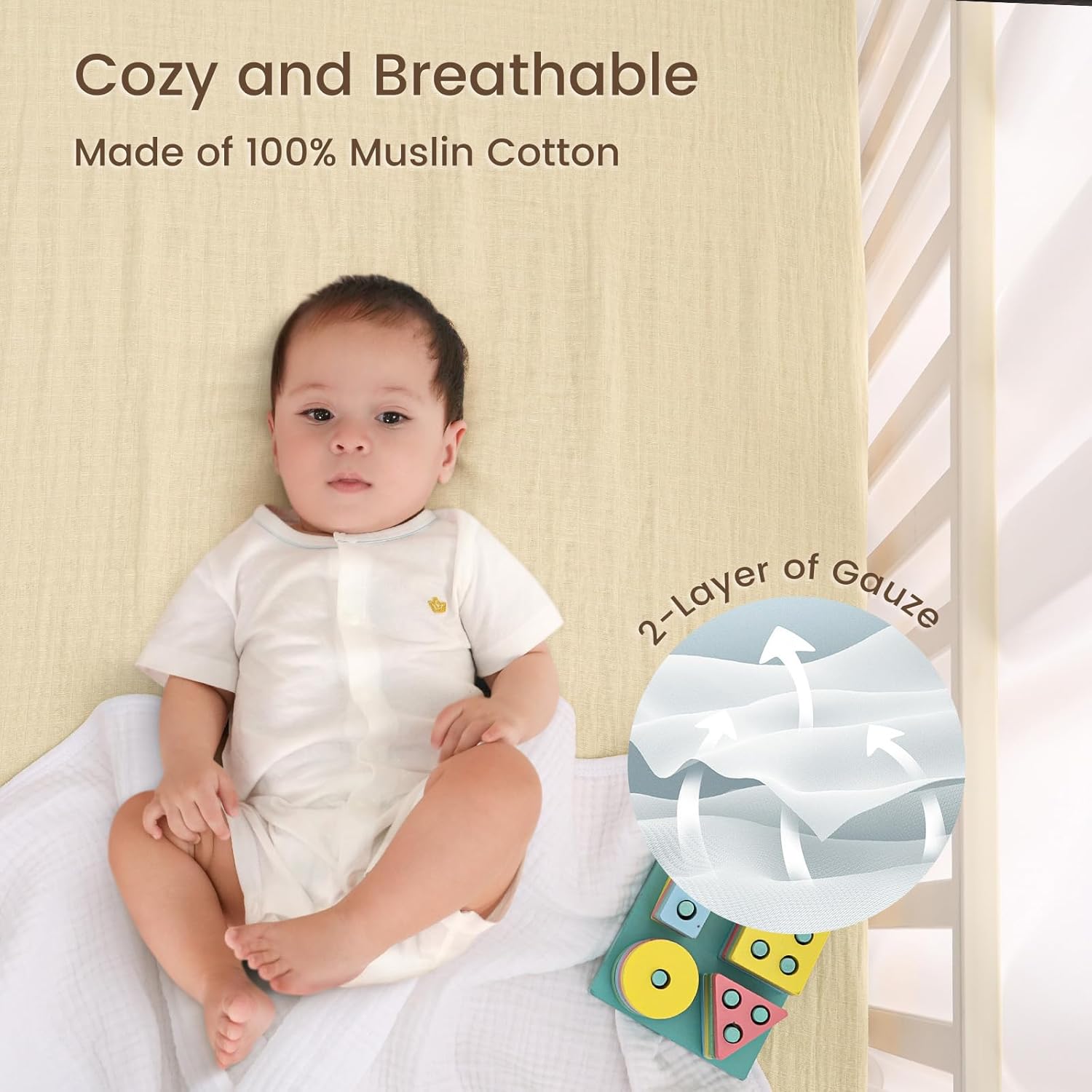 david's kids Muslin Mini Crib Sheets, 2 Pack Cotton Pack N Play Sheets for Boys Girls Neutral, Soft