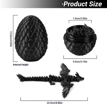 Antetek 3D Printed Dragon with Wings，3D Printed Dragon Egg，3D Printed Dragon in Egg， Movable Articulated Crystal Dragon Eggs with Dragon Inside with Wings