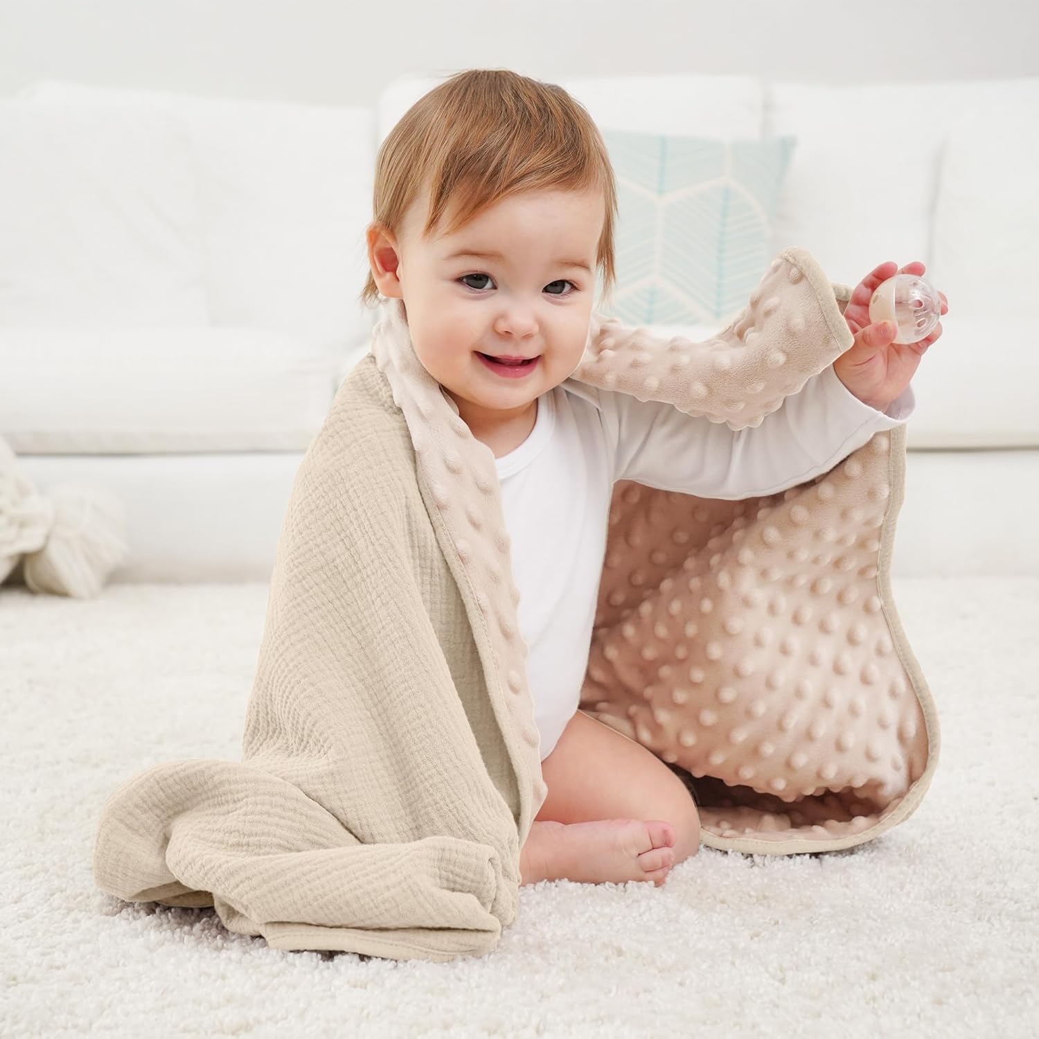 Susurration Baby Blanket for Unisex Boys Girls, Soft Nursery Minky Blanket with Muslin Cotton Front