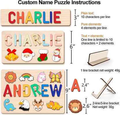 Personalized Name Puzzle for Kids, Personalized Baby Gifts Name Puzzles for Toddlers 1-3 with Pegs Engraved Text Greetings on Back, 1st Birthday Christmas Easter Gifts for Boys&Girls, Montessor Toys