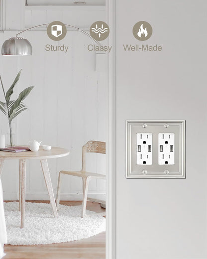2-Pack Double Decorator Wall Plate, Satin Nickel Eletrical Outlet Cover Plate for Receptacle, Dimmer Switch, GFCI Outlet, Midsize, A035 Series