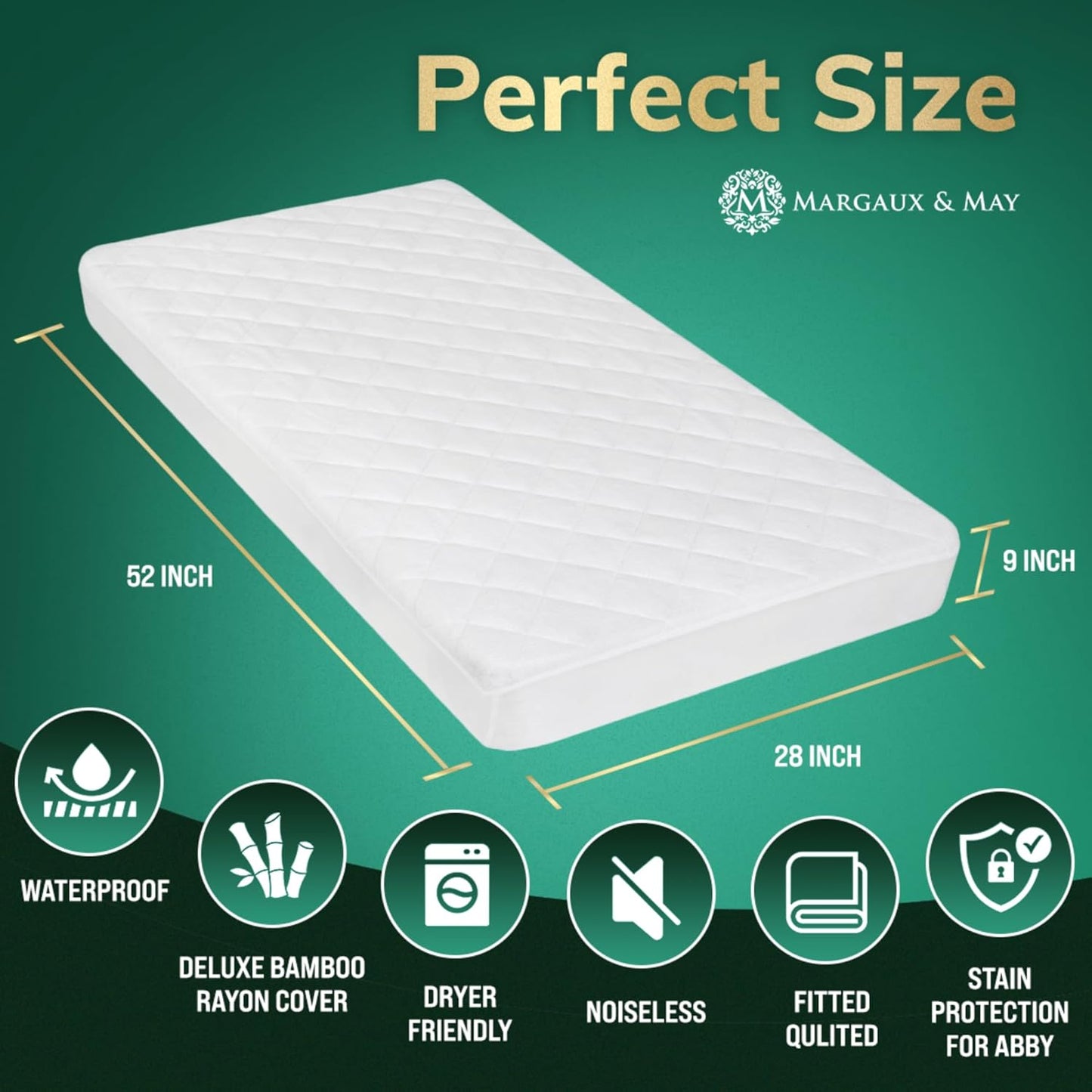 Crib Mattress Protector Pad - Ultra-Soft Waterproof Breathable Premium Bamboo Rayon - Noiseless