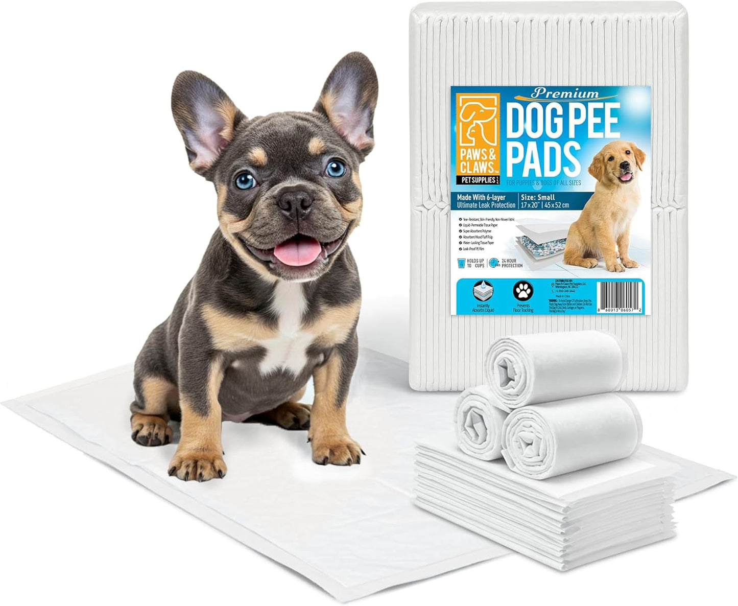 Paws & Claws Premium Disposable Dog Pee Pads – Small 17"x20", 50 Count – 6-Layer Leak‑Proof, Super Absorbent (Holds 4 Cups), Quick‑Drying – for Small Dogs, Puppies, Seniors & Indoor Training