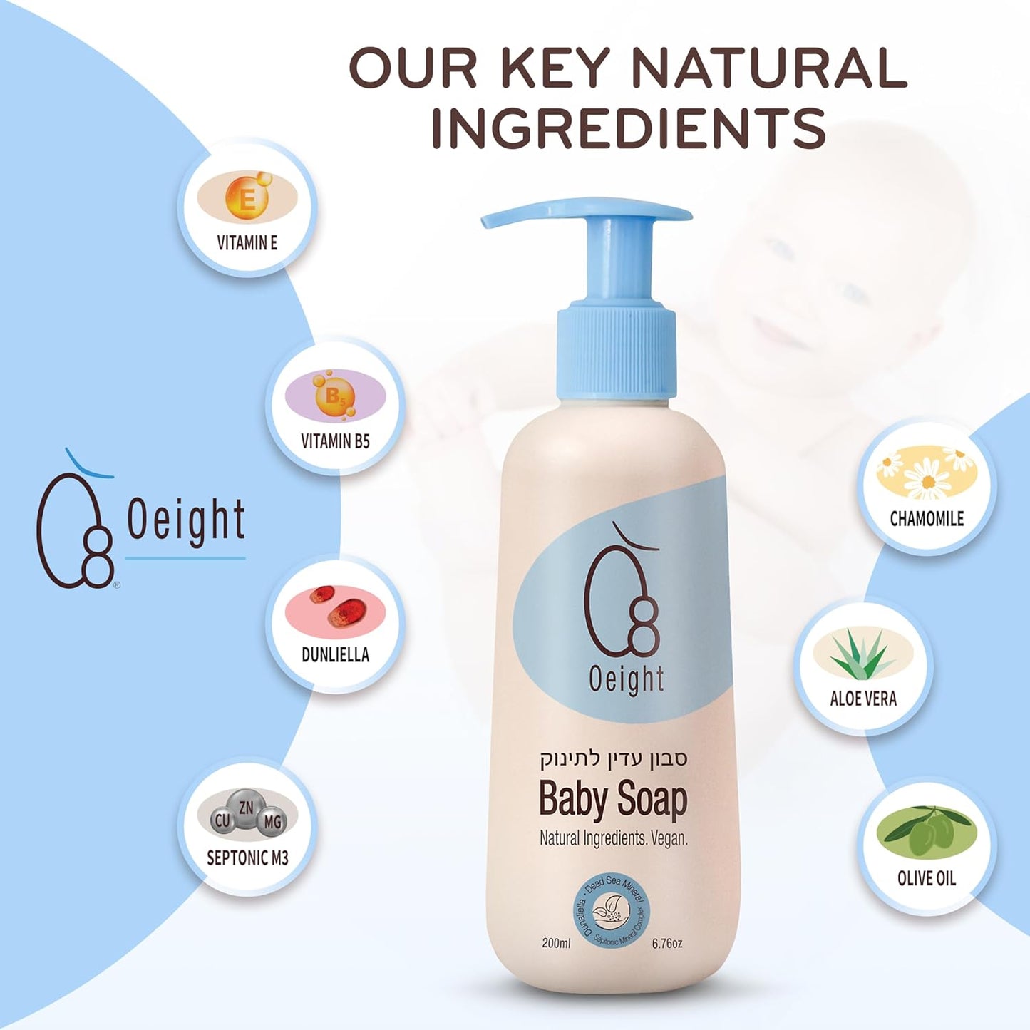 Oeight Baby Body Wash, 100% Natural Active Ingredients Sensitive Skin Baby Wash with Aloe Vera