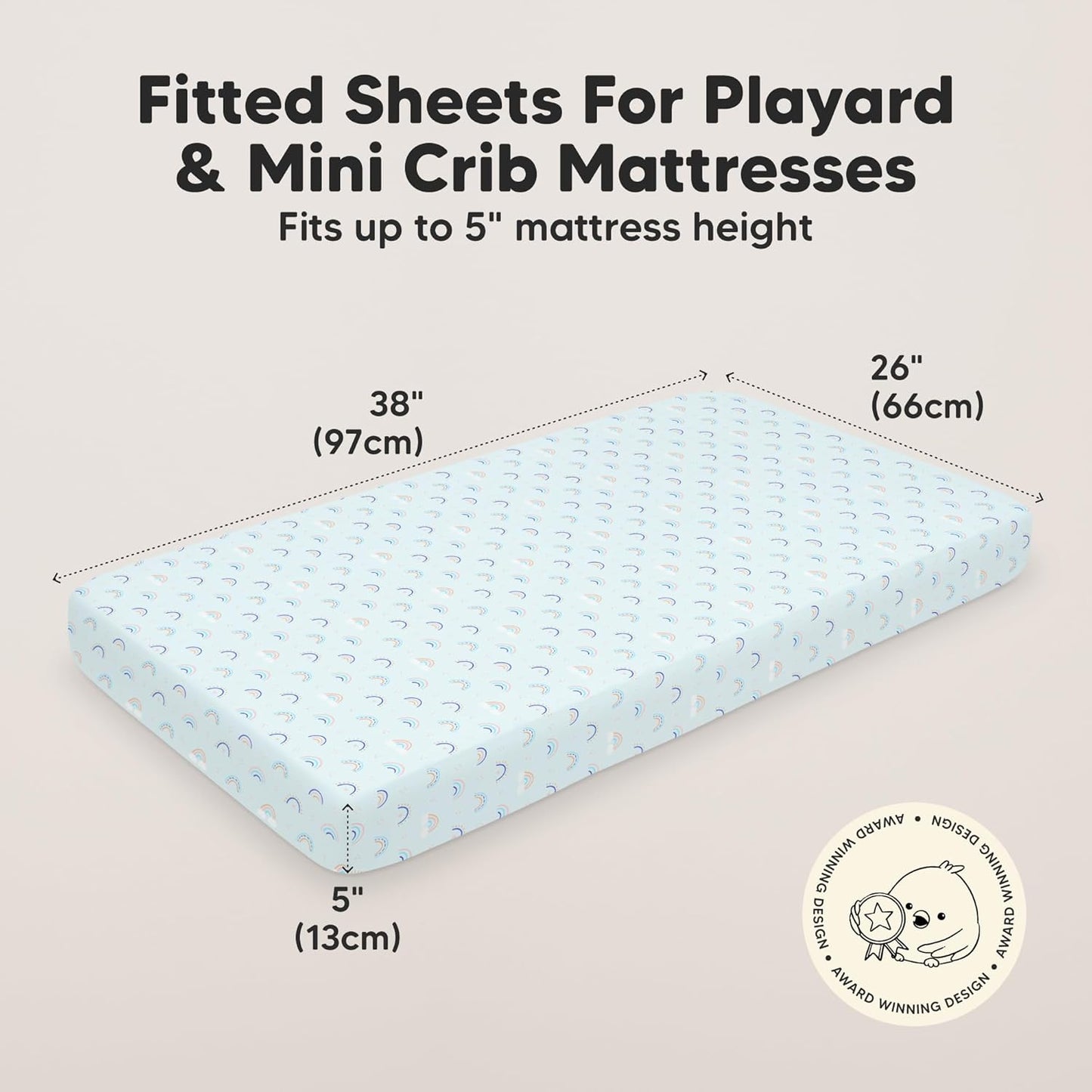 2-Pack Mini Crib Sheets Fitted - 38x26 Pack N Play Sheets for Pack and Play Mattress, Organic