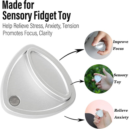 FREELOVE Pivot Magnetic Fidget Slider, Metal Worry Coin Haptic Clicker for Adults, Triangle Rotation Kinetic Toy Mechanical Sound EDC, Autism Sensory ADHD Anxiety Focus Meditation (Aluminum Silver)