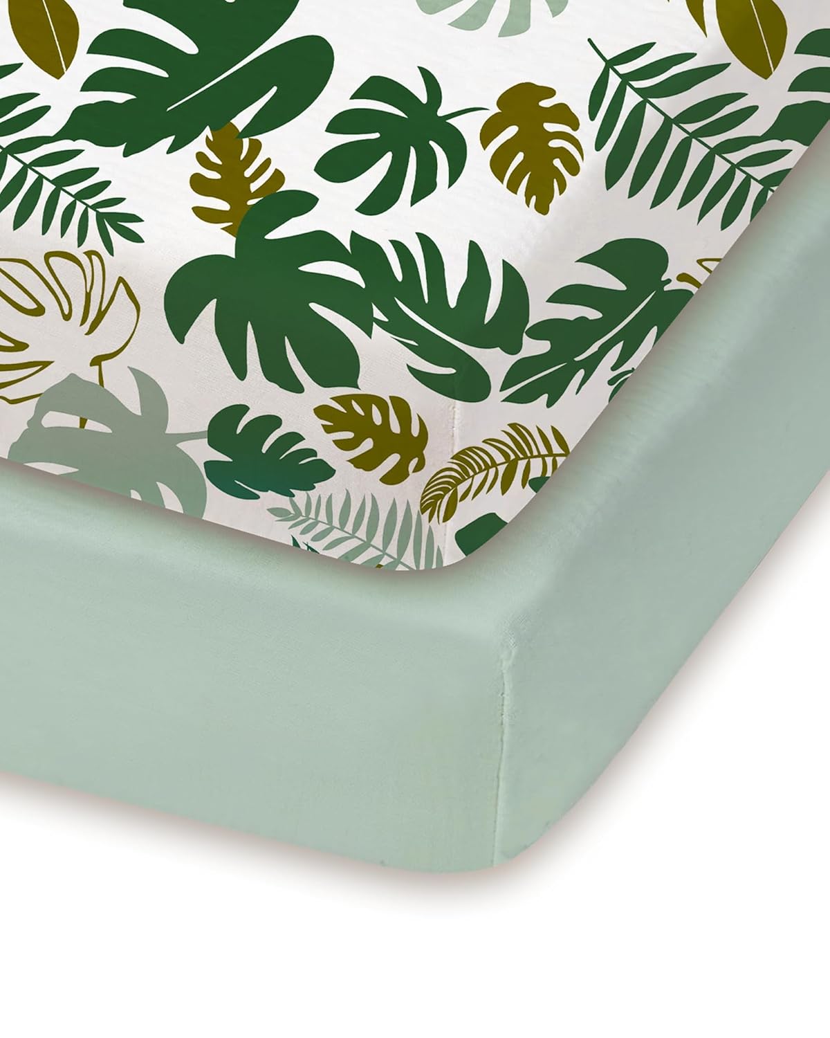 Pack and Play Sheets Fitted, Ultra Soft Mini Crib Sheets Boy Girl, Monstera&Green, Hypoallergenic